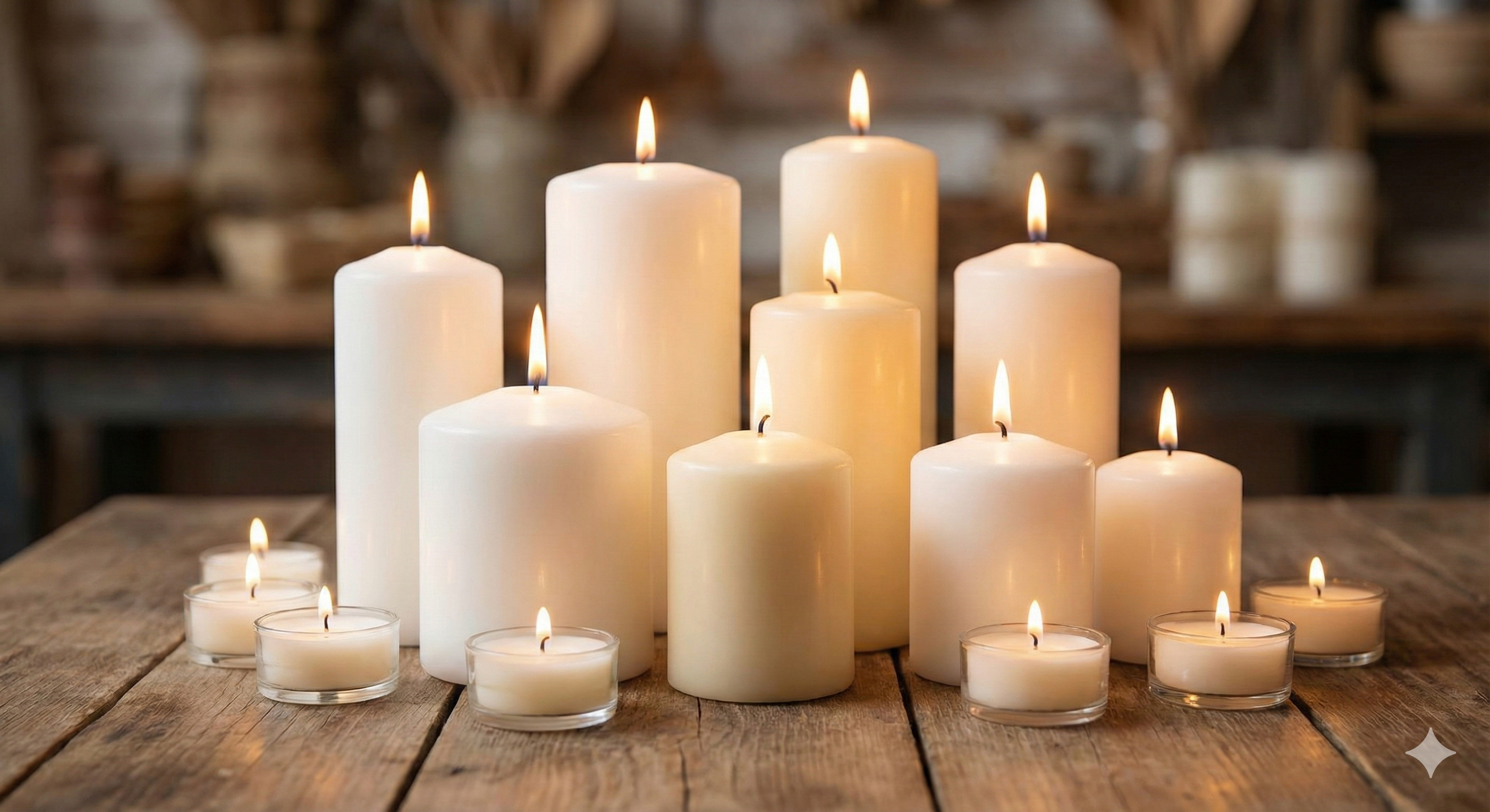 Varam finished candle products — Tea Lights, Pillars and Spiral candles
